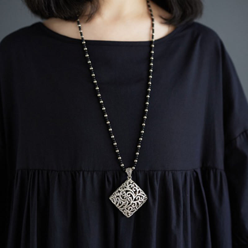 Buddha Stones Solid Color Pleated Design Crew Neck Half Puff Sleeve Cotton Midi Dress - image 36