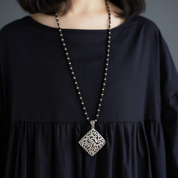 Buddha Stones Solid Color Pleated Design Crew Neck Half Puff Sleeve Cotton Midi Dress - image 36