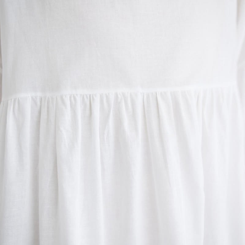 Buddha Stones Solid Color Pleated Design Crew Neck Half Puff Sleeve Cotton Midi Dress - image 17