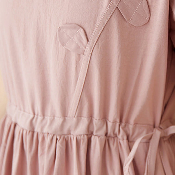 Buddha Stones Three-Dimensional Flower Ruffled Short Sleeve Cotton Linen Midi Dress With Pockets - image 10