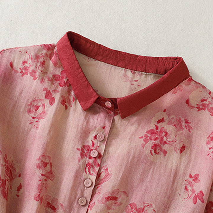 Buddha Stones Printing Buttons Drawstring High Waist Short Sleeve Cotton Midi Dress With Pockets - image 2