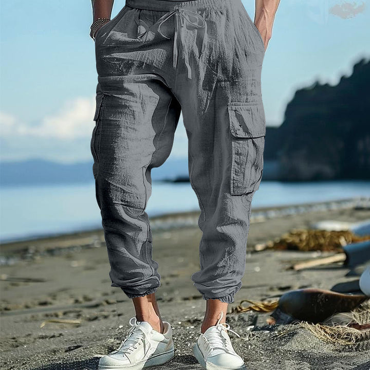Buddha Stones Solid Color Linen Drawstring Men's Cargo Pants With Pockets - Gray - US/UK/AU46，EU56 (3XL) - image 14