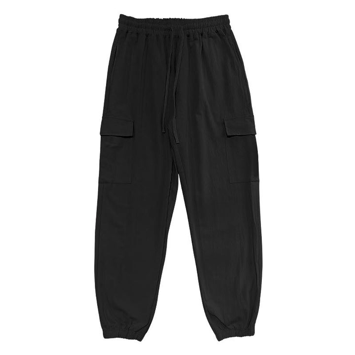 Buddha Stones Solid Color Linen Drawstring Men's Cargo Pants With Pockets - image 1