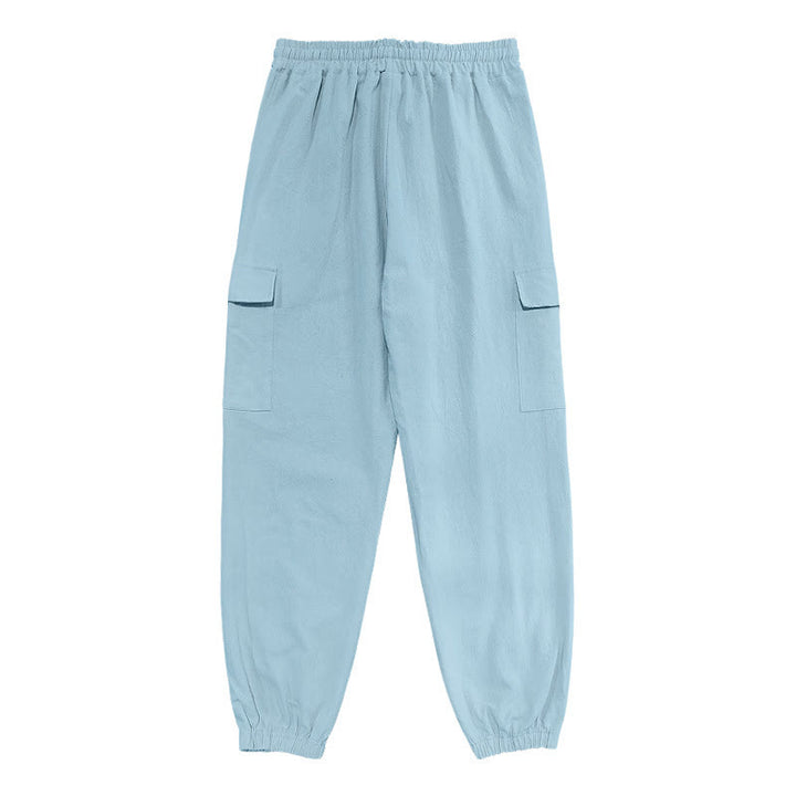 Buddha Stones Solid Color Linen Drawstring Men's Cargo Pants With Pockets - image 9