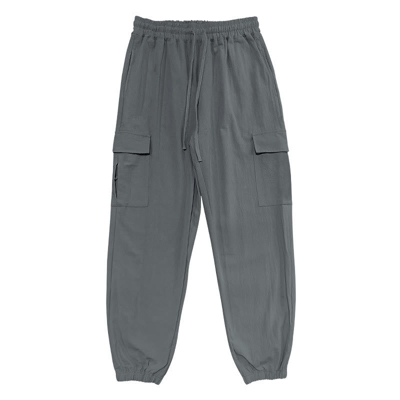Buddha Stones Solid Color Linen Drawstring Men's Cargo Pants With Pockets - image 15