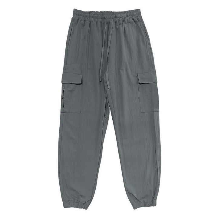 Buddha Stones Solid Color Linen Drawstring Men's Cargo Pants With Pockets - image 15