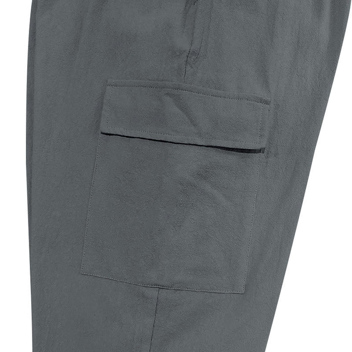 Buddha Stones Solid Color Linen Drawstring Men's Cargo Pants With Pockets - image 18