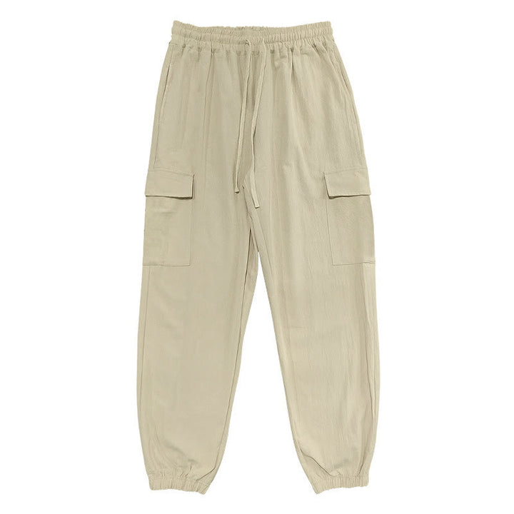 Buddha Stones Solid Color Linen Drawstring Men's Cargo Pants With Pockets - image 22
