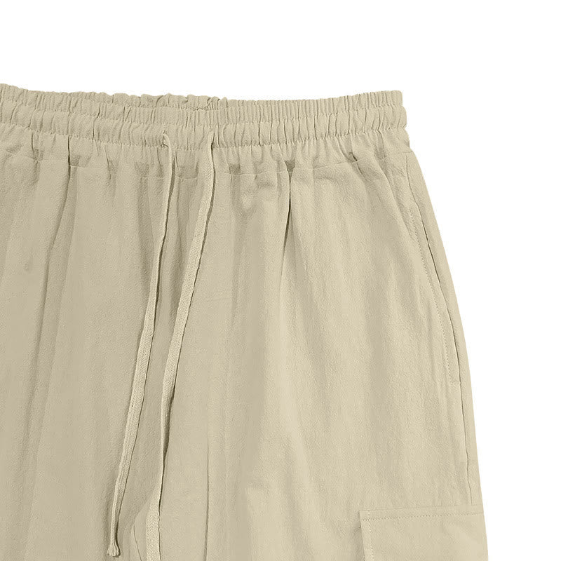 Buddha Stones Solid Color Linen Drawstring Men's Cargo Pants With Pockets - image 23