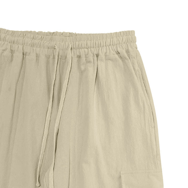Buddha Stones Solid Color Linen Drawstring Men's Cargo Pants With Pockets - image 24