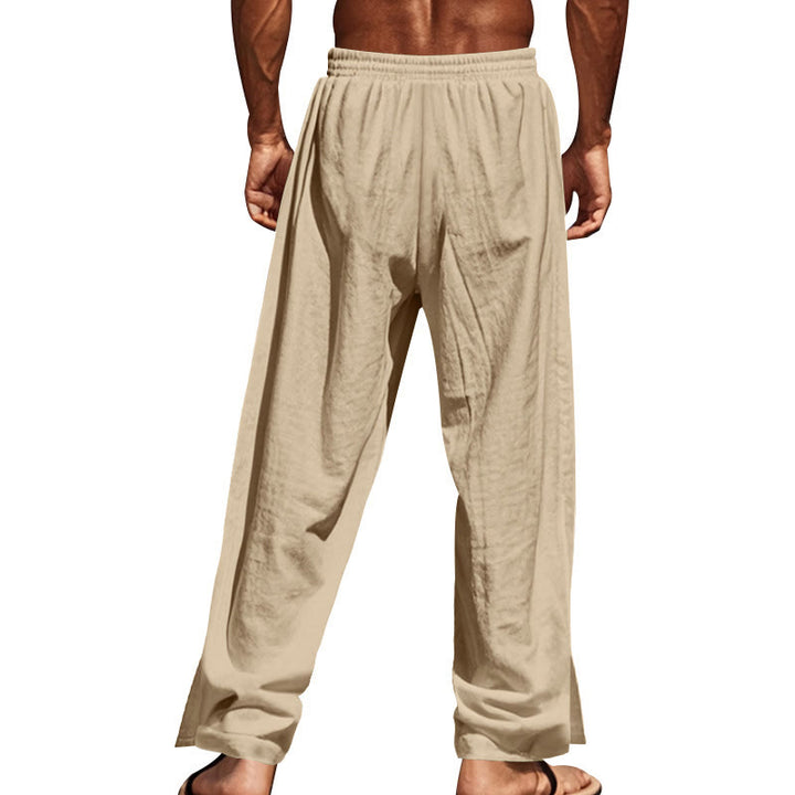 Buddha Stones Solid Color Side Buttons Men's Cotton Pants With Pockets - image 10