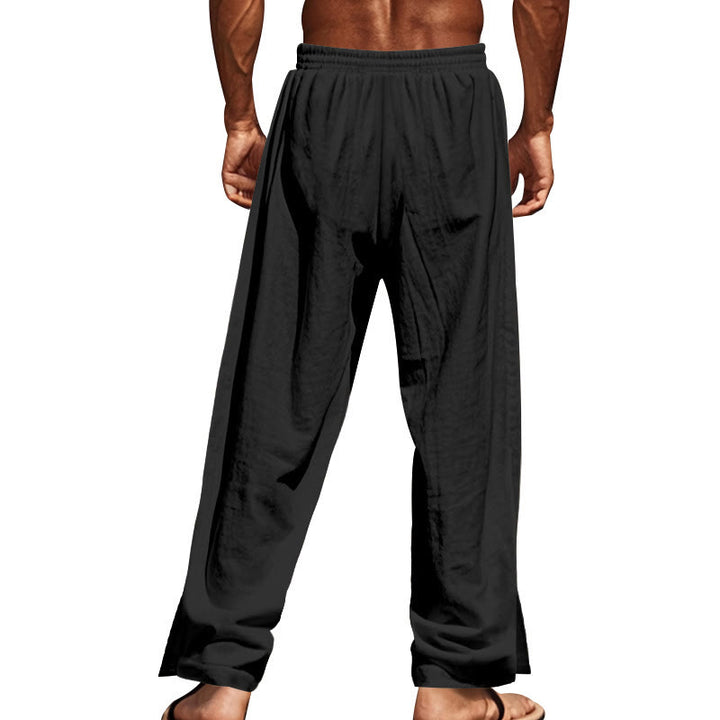 Buddha Stones Solid Color Side Buttons Men's Cotton Pants With Pockets - image 17