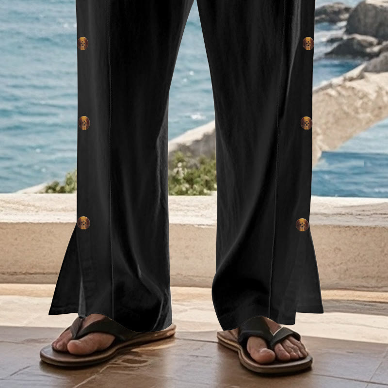 Buddha Stones Solid Color Side Buttons Men's Cotton Pants With Pockets - image 15