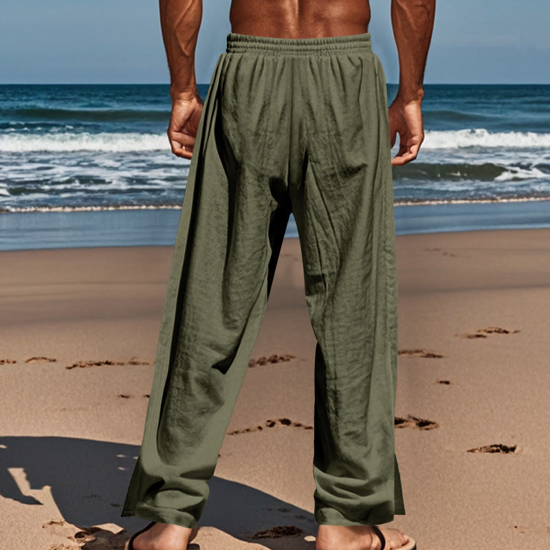 Buddha Stones Solid Color Side Buttons Men's Cotton Pants With Pockets - image 24