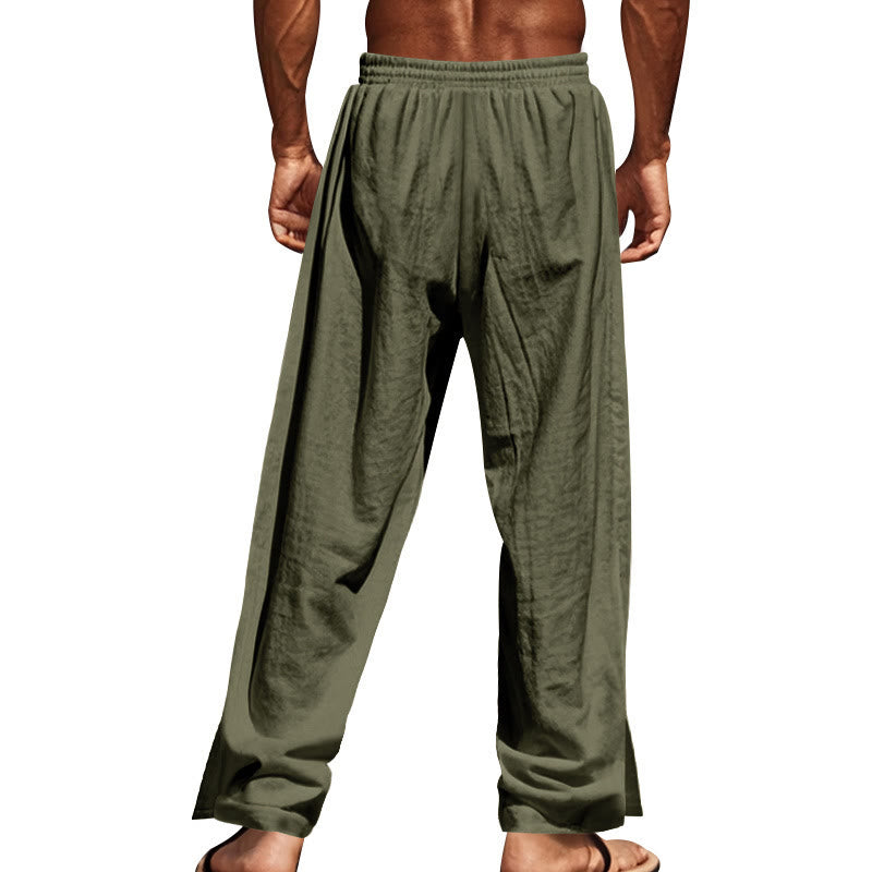 Buddha Stones Solid Color Side Buttons Men's Cotton Pants With Pockets - image 33