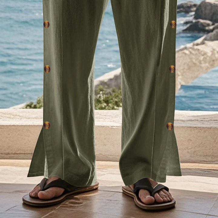 Buddha Stones Solid Color Side Buttons Men's Cotton Pants With Pockets - image 30