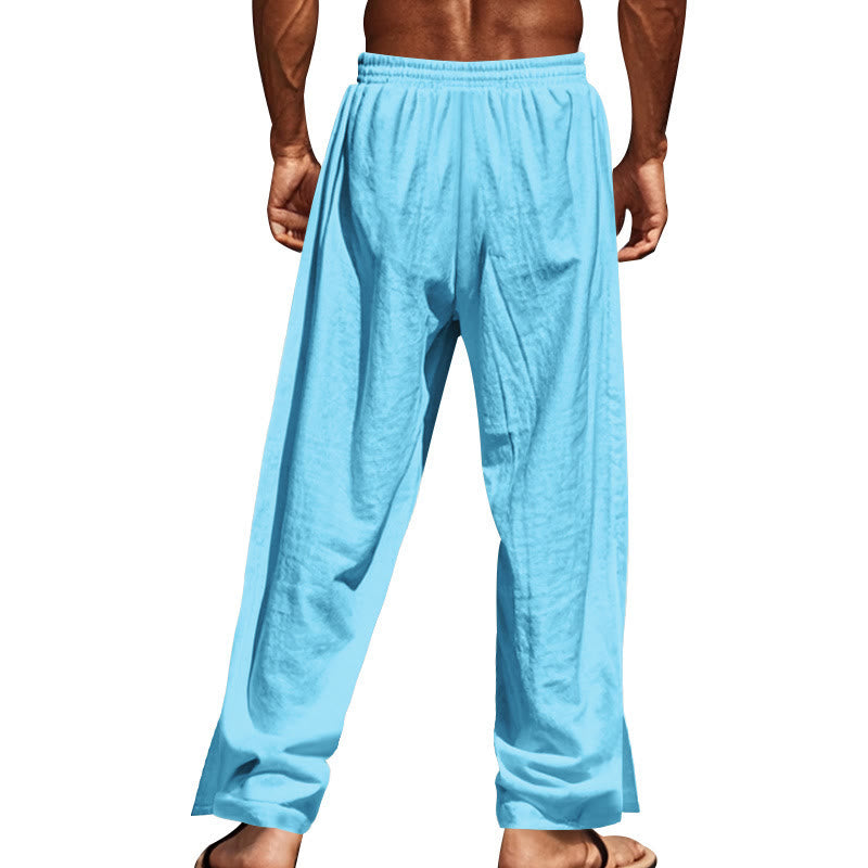 Buddha Stones Solid Color Side Buttons Men's Cotton Pants With Pockets - image 53