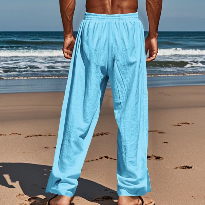 Buddha Stones Solid Color Side Buttons Men's Cotton Pants With Pockets - image 50