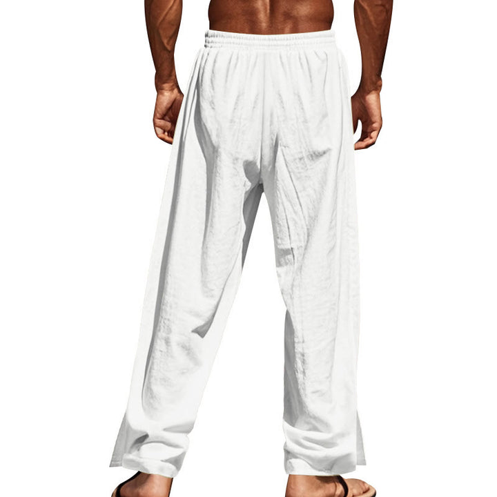 Buddha Stones Solid Color Side Buttons Men's Cotton Pants With Pockets - image 67
