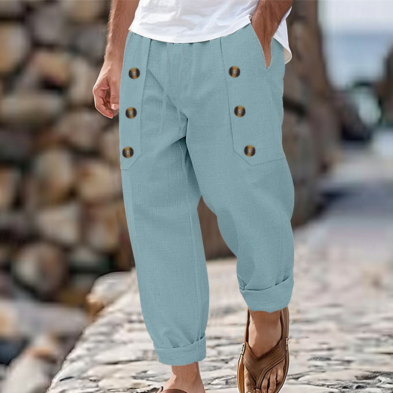 Buddha Stones Casual Plain Color Buttons Men's Cotton Pants With Pockets - PaleTurquoise - US/UK/AU46，EU56 (3XL) - image 16