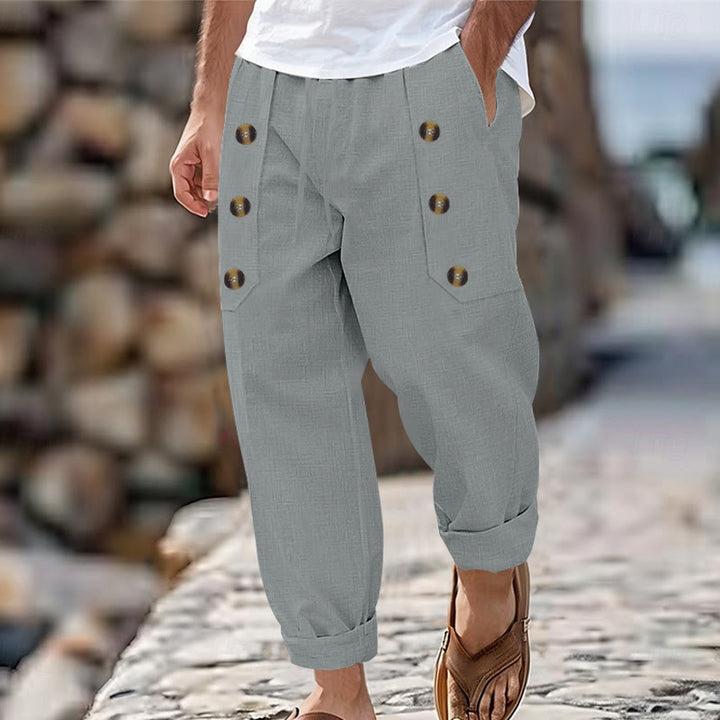 Buddha Stones Casual Plain Color Buttons Men's Cotton Pants With Pockets - DarkGray - US/UK/AU46，EU56 (3XL) - image 24