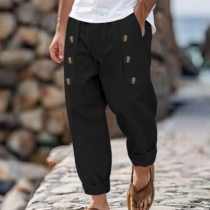 Buddha Stones Casual Plain Color Buttons Men's Cotton Pants With Pockets - Black - US/UK/AU46，EU56 (3XL) - image 8
