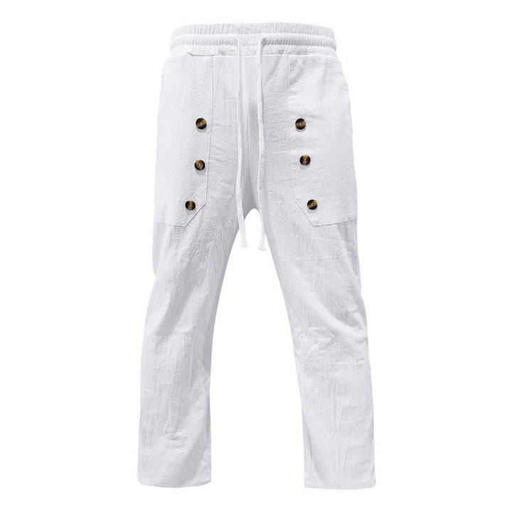 Buddha Stones Casual Plain Color Buttons Men's Cotton Pants With Pockets - image 5