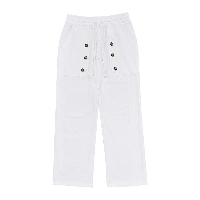 Buddha Stones Casual Plain Color Buttons Men's Cotton Pants With Pockets - image 1