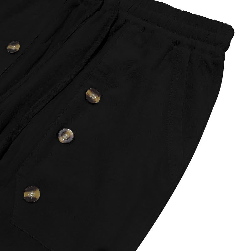 Buddha Stones Casual Plain Color Buttons Men's Cotton Pants With Pockets - image 8