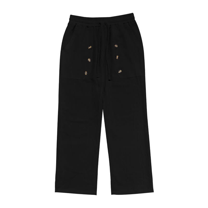 Buddha Stones Casual Plain Color Buttons Men's Cotton Pants With Pockets - image 9