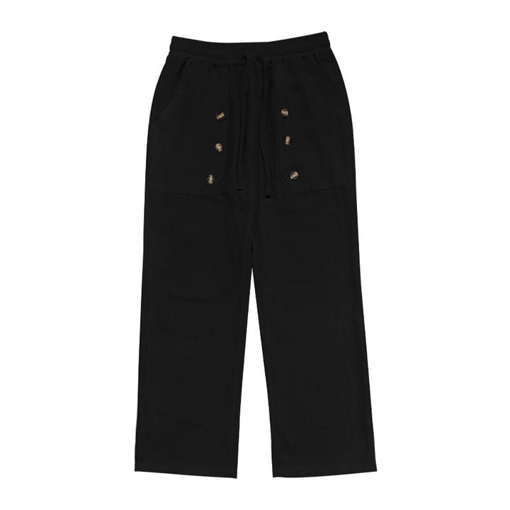 Buddha Stones Casual Plain Color Buttons Men's Cotton Pants With Pockets - image 9