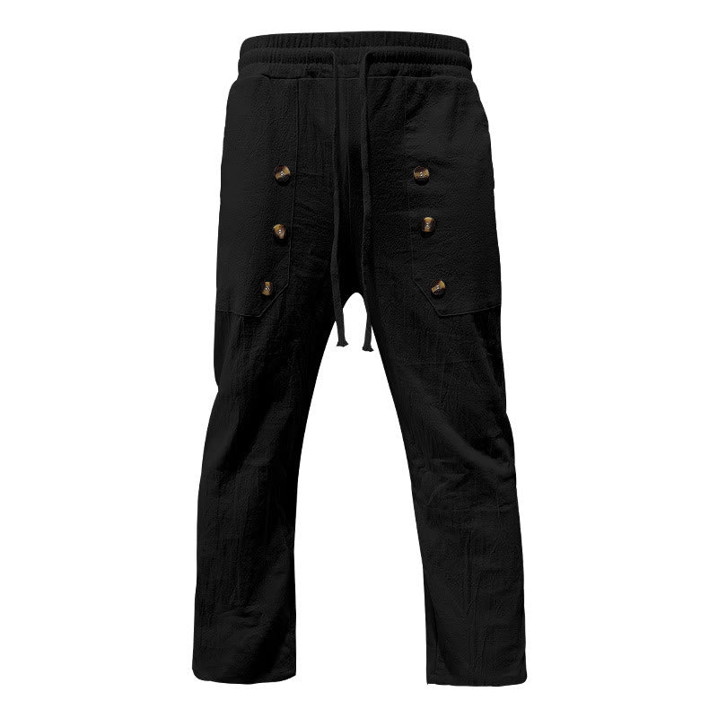 Buddha Stones Casual Plain Color Buttons Men's Cotton Pants With Pockets - image 13