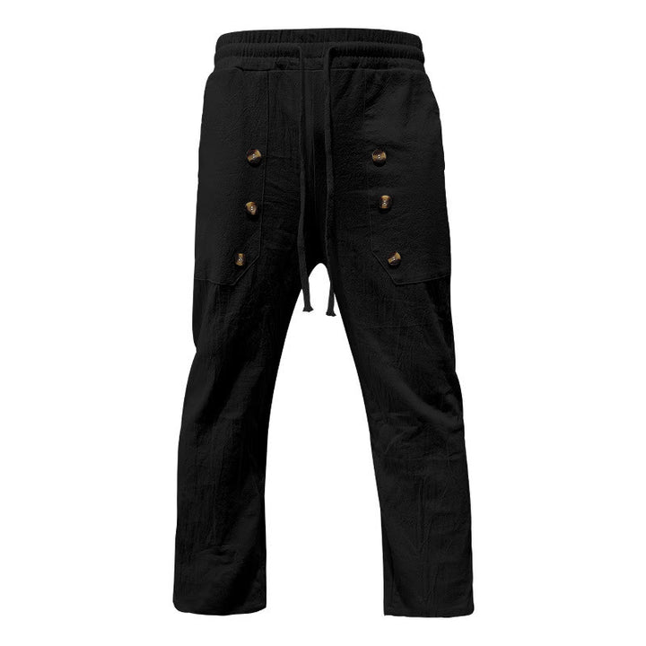 Buddha Stones Casual Plain Color Buttons Men's Cotton Pants With Pockets - image 13