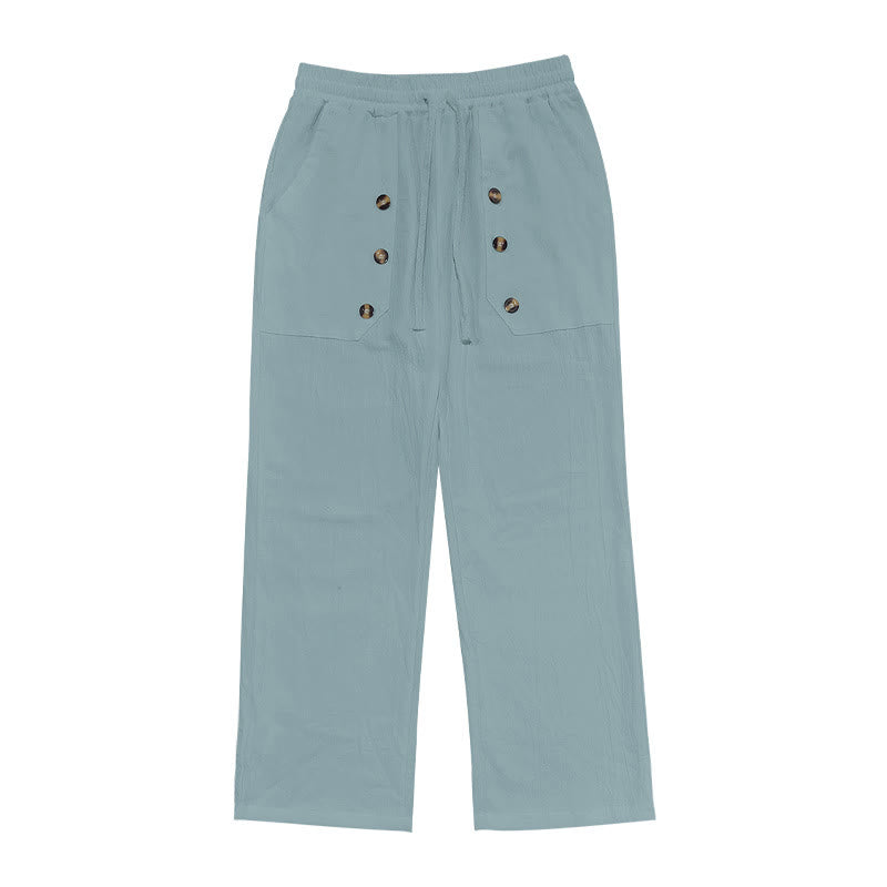 Buddha Stones Casual Plain Color Buttons Men's Cotton Pants With Pockets - image 17