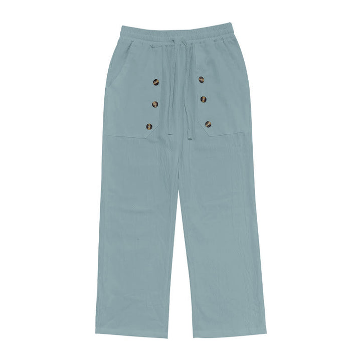Buddha Stones Casual Plain Color Buttons Men's Cotton Pants With Pockets - image 17