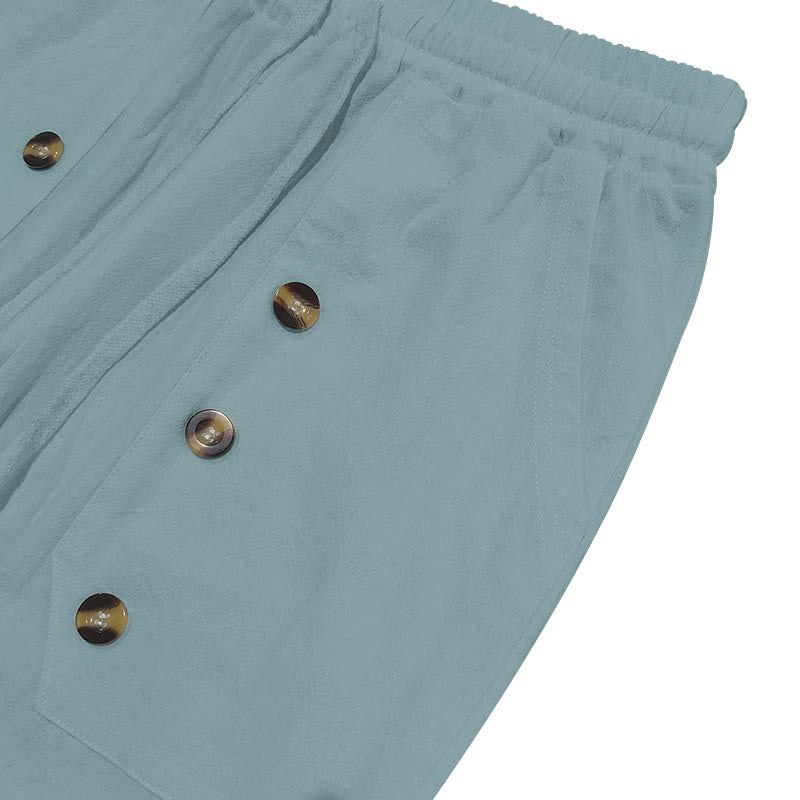 Buddha Stones Casual Plain Color Buttons Men's Cotton Pants With Pockets - image 19