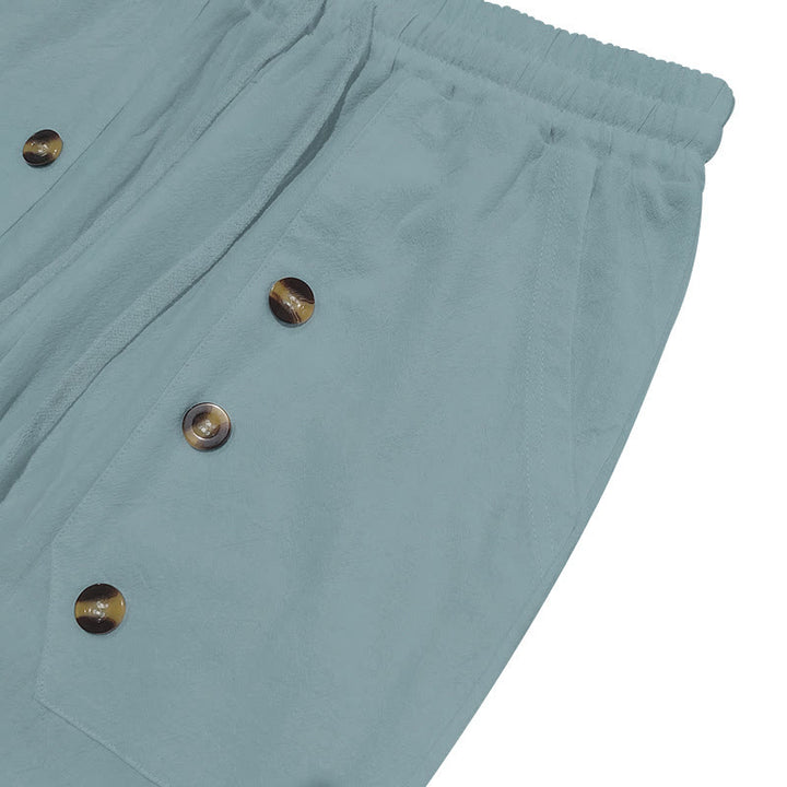 Buddha Stones Casual Plain Color Buttons Men's Cotton Pants With Pockets - image 12