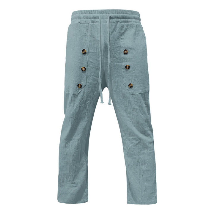Buddha Stones Casual Plain Color Buttons Men's Cotton Pants With Pockets - image 21