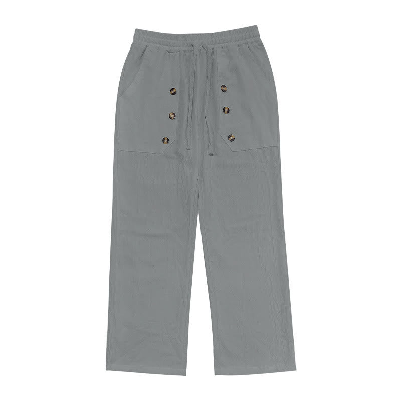 Buddha Stones Casual Plain Color Buttons Men's Cotton Pants With Pockets - image 25