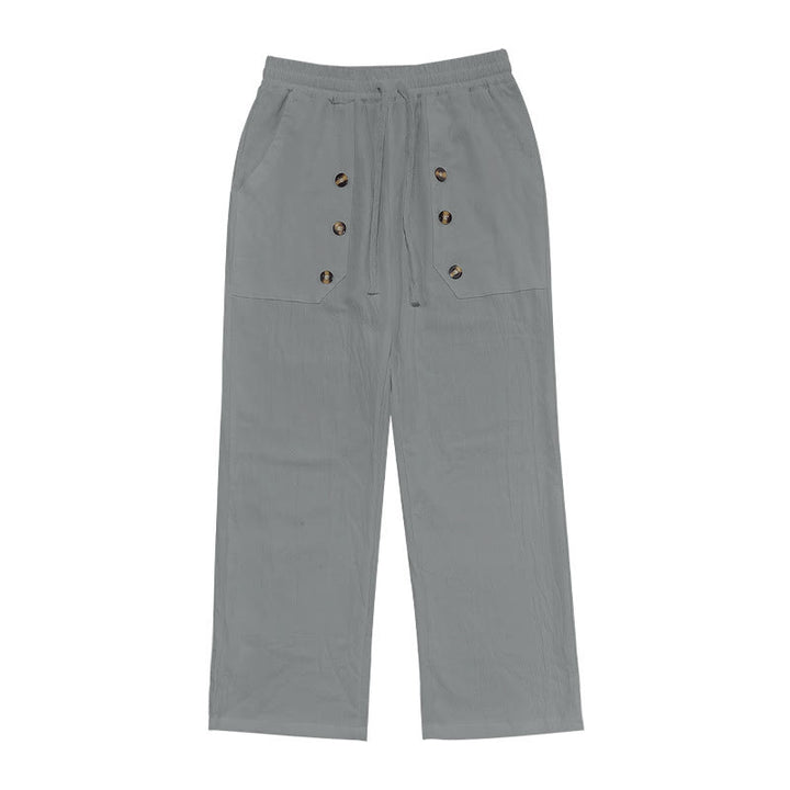 Buddha Stones Casual Plain Color Buttons Men's Cotton Pants With Pockets - image 25
