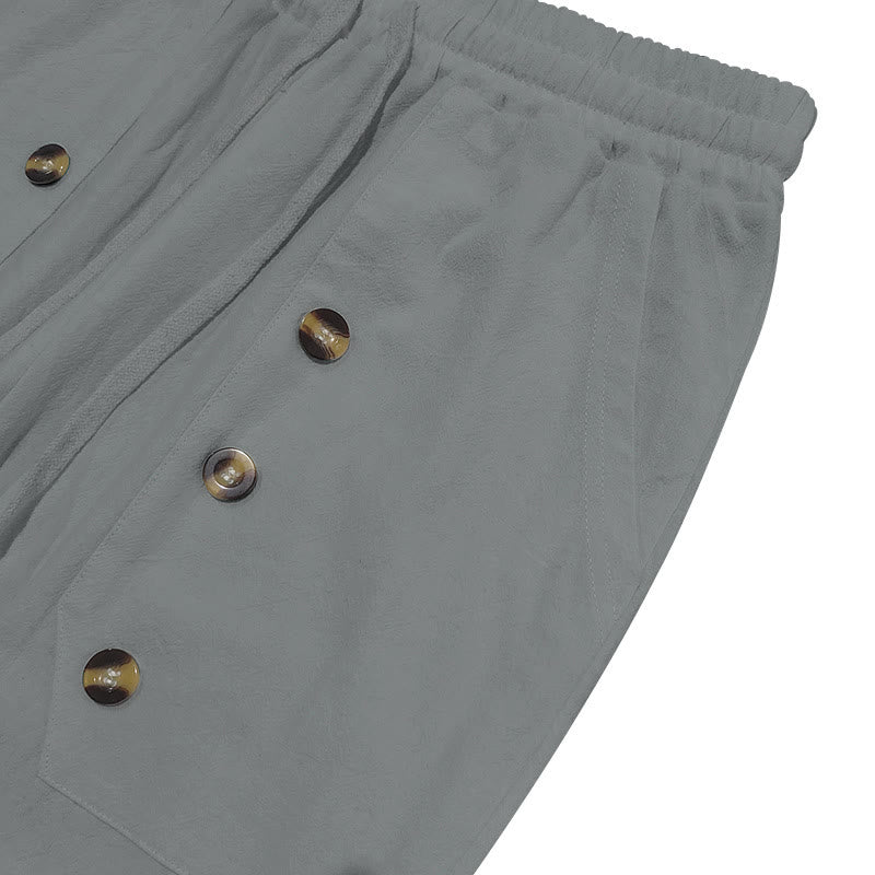 Buddha Stones Casual Plain Color Buttons Men's Cotton Pants With Pockets - image 27