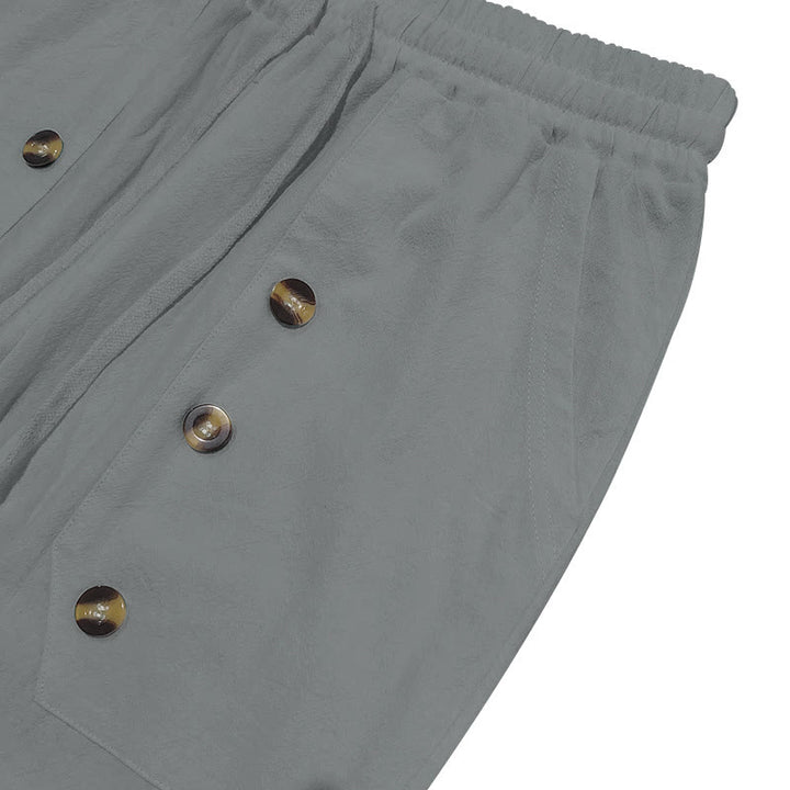 Buddha Stones Casual Plain Color Buttons Men's Cotton Pants With Pockets - image 27