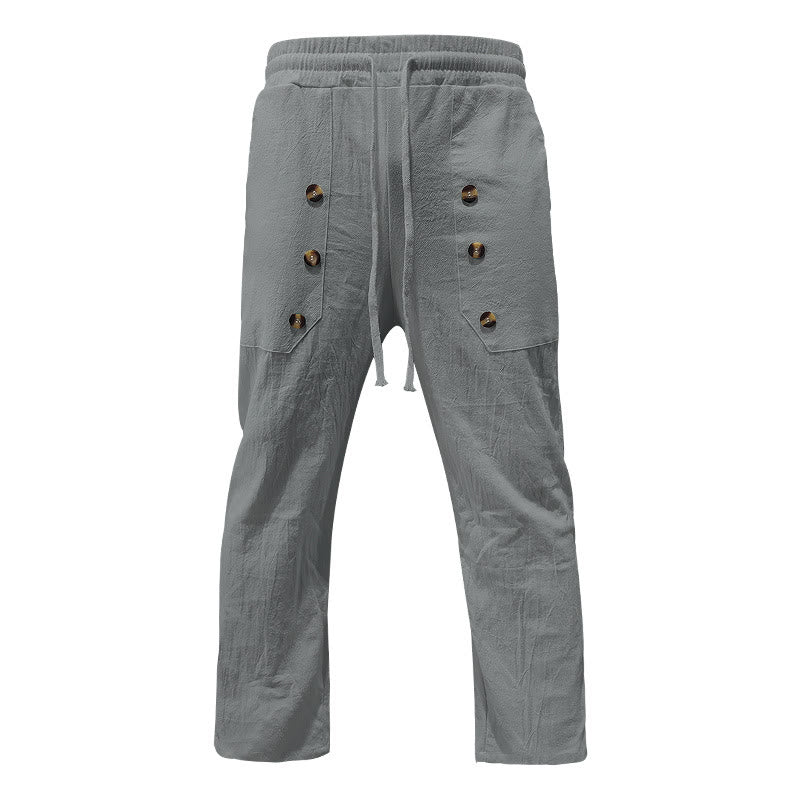 Buddha Stones Casual Plain Color Buttons Men's Cotton Pants With Pockets - image 30