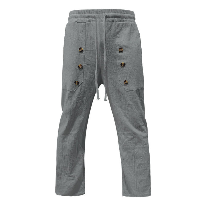 Buddha Stones Casual Plain Color Buttons Men's Cotton Pants With Pockets - image 30