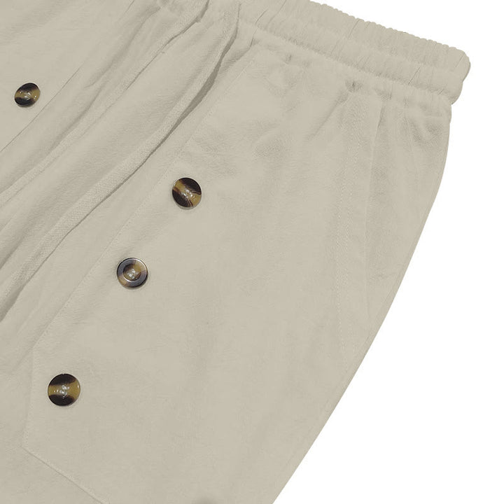 Buddha Stones Casual Plain Color Buttons Men's Cotton Pants With Pockets - image 35