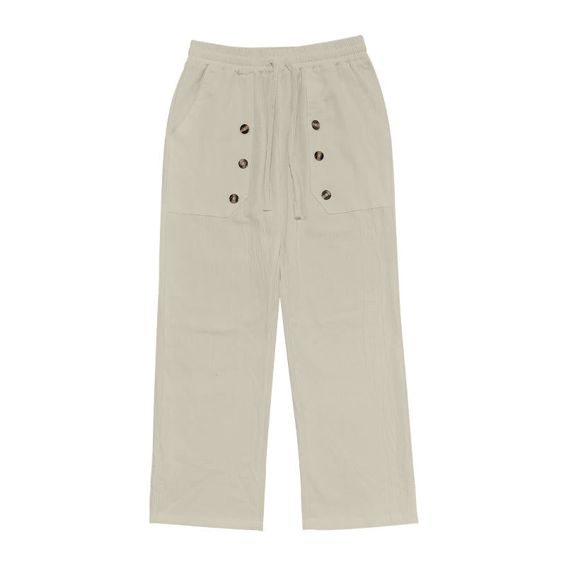Buddha Stones Casual Plain Color Buttons Men's Cotton Pants With Pockets - image 33