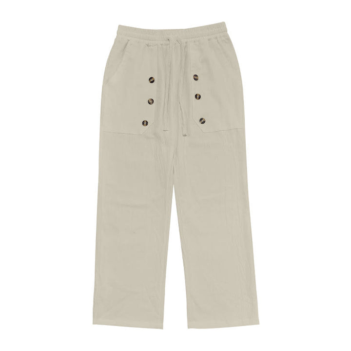 Buddha Stones Casual Plain Color Buttons Men's Cotton Pants With Pockets - image 33