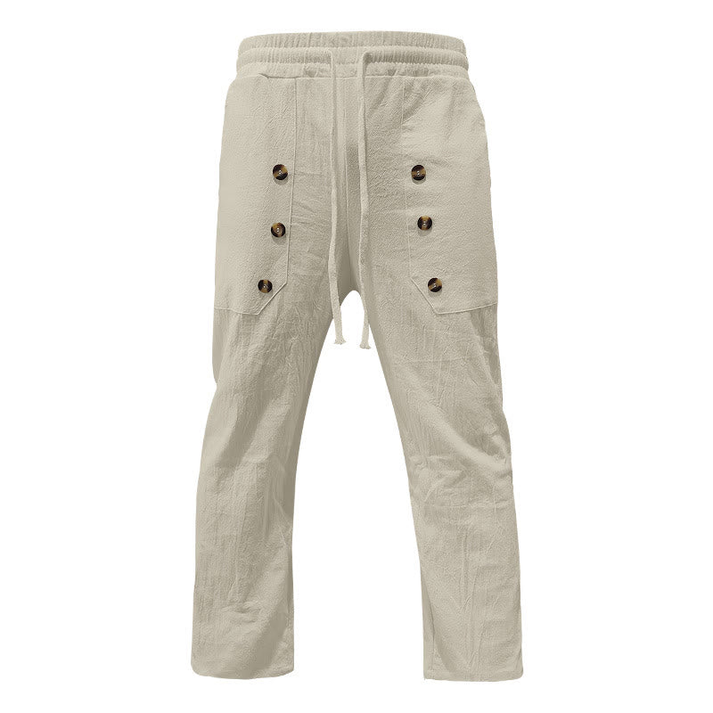 Buddha Stones Casual Plain Color Buttons Men's Cotton Pants With Pockets - image 37
