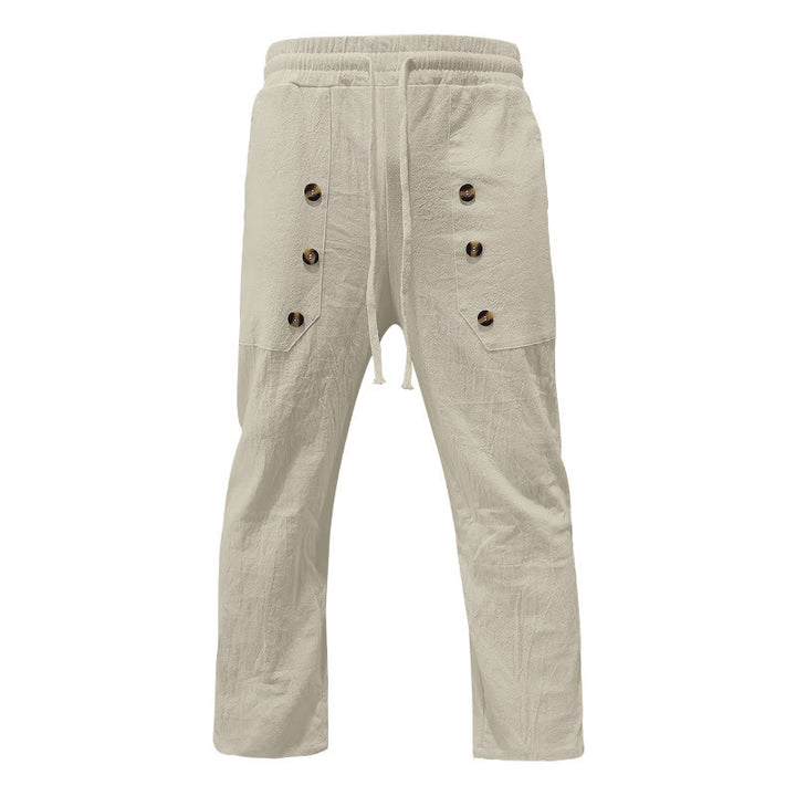 Buddha Stones Casual Plain Color Buttons Men's Cotton Pants With Pockets - image 37
