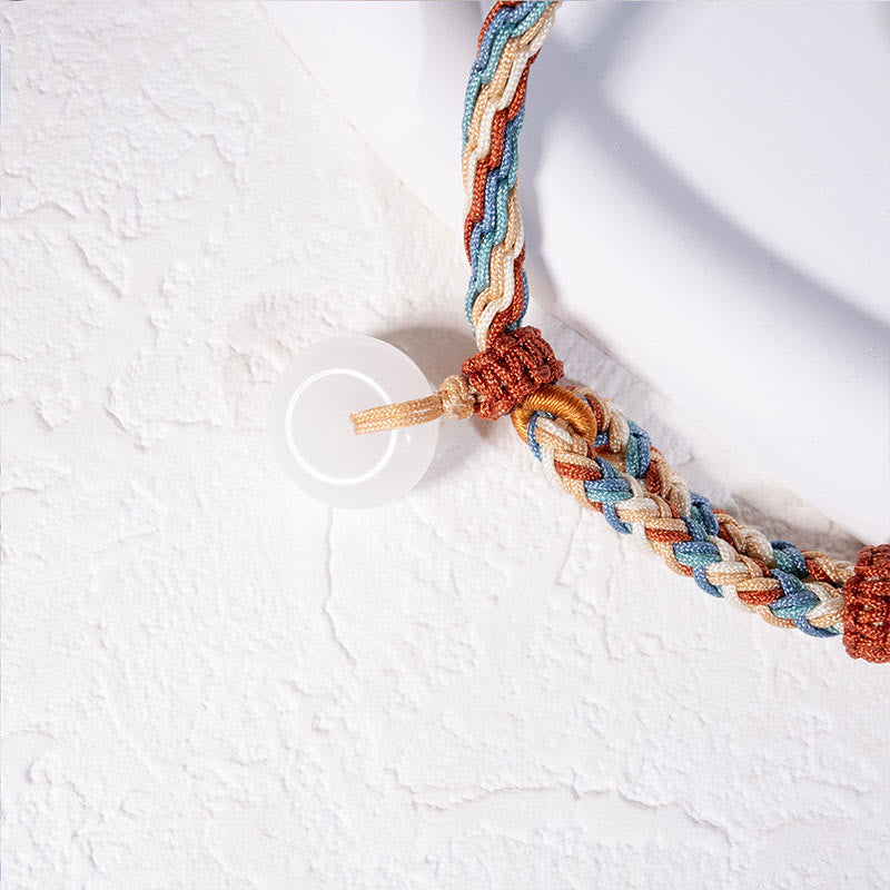 Buddha Stones Natural Hetian Jade Peace Buckle Protection Colored Rope Braided Bracelet - image 4
